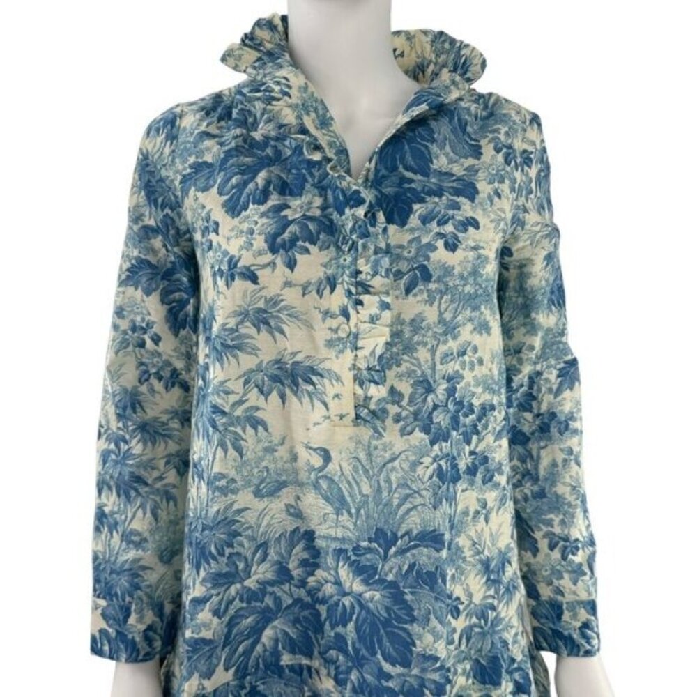 Tuckernuck Dress Misty Blue Toile Long Sleeve Drop Waist Tate Mini Dress Size S - Picture 6 of 12